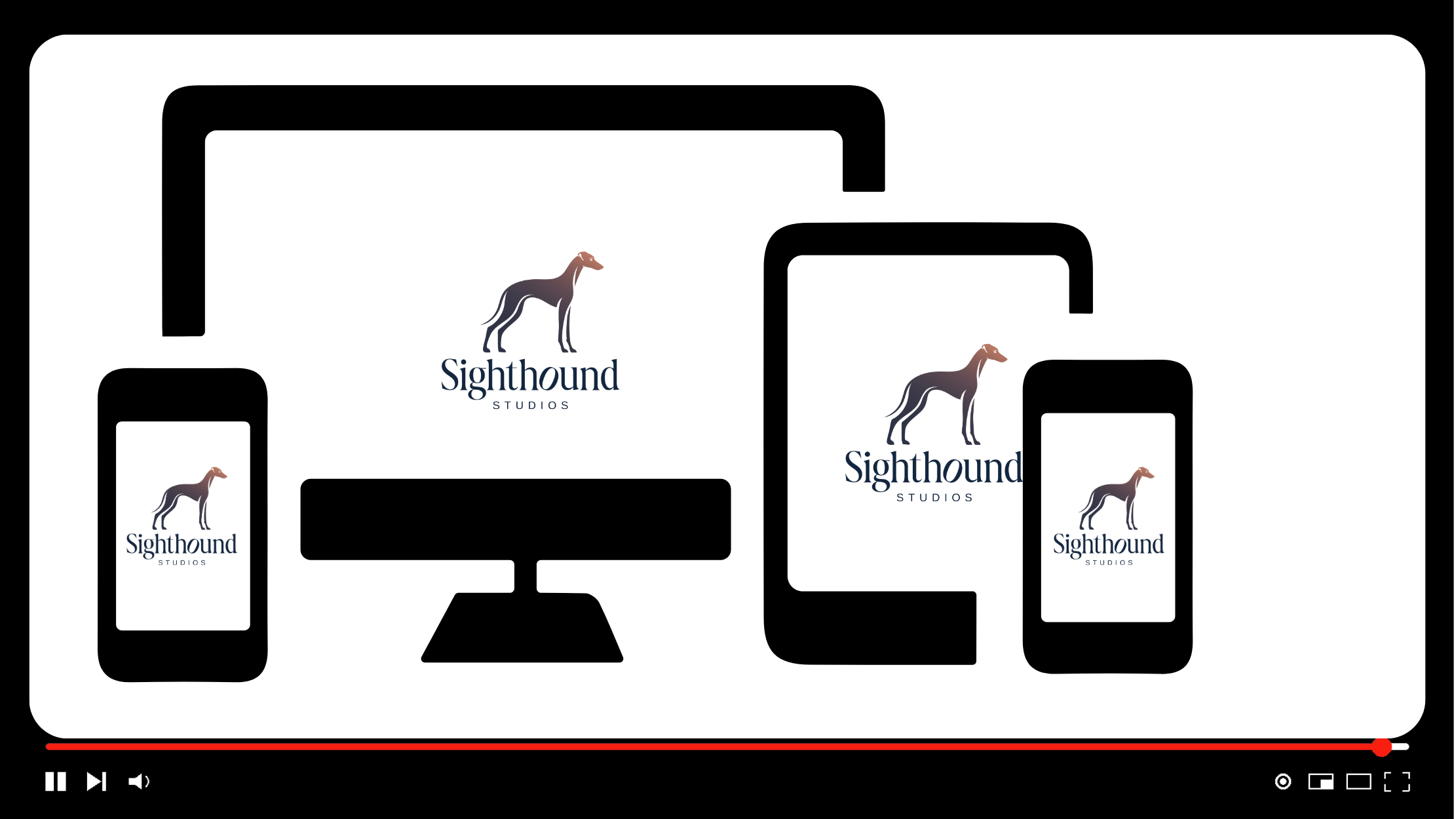 Video player showing Sighthound Studios branding on four black device mockups.