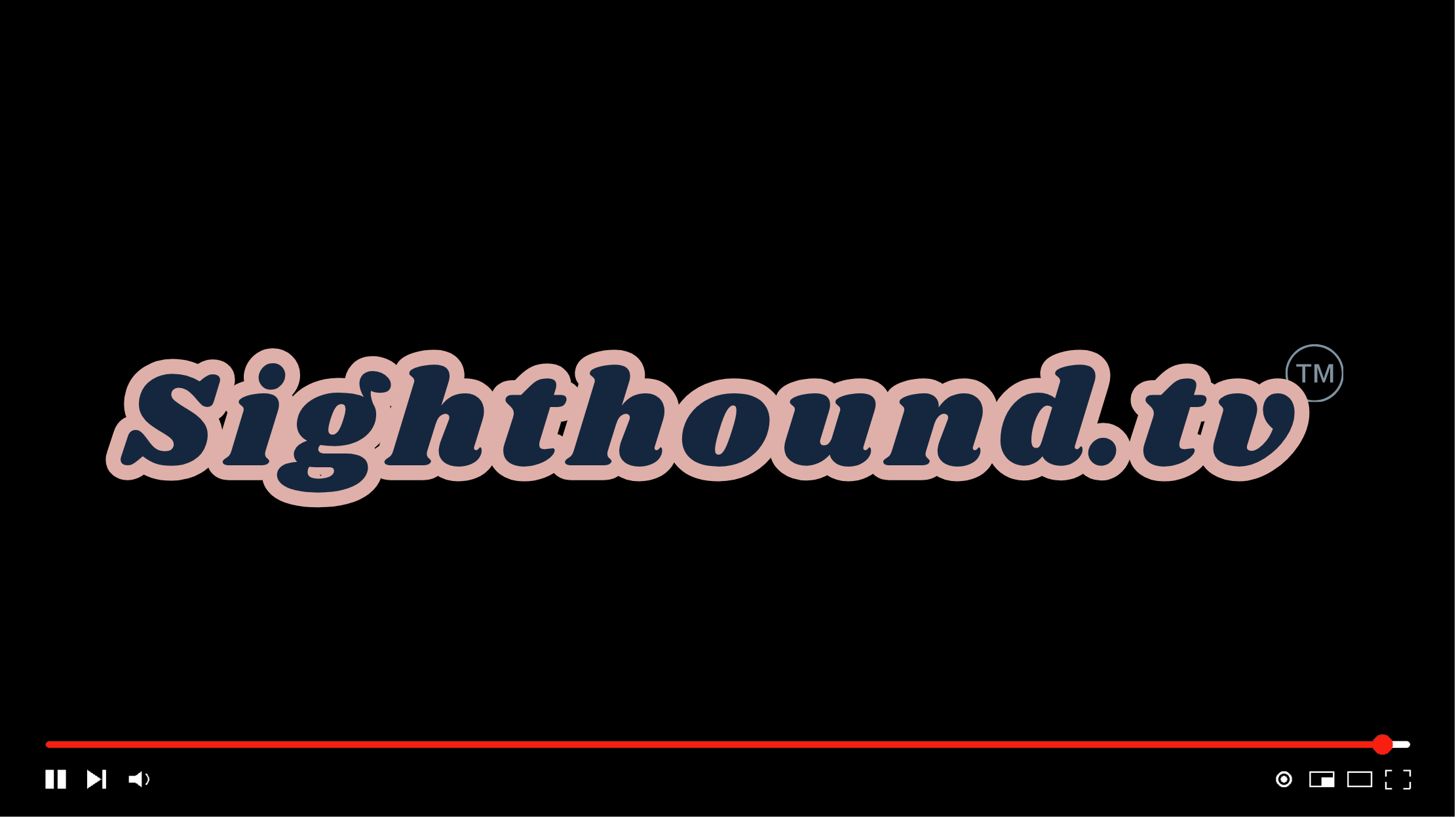 Black video player screen displaying the stylized “Sightound.tv” logo with playback controls along the bottom.