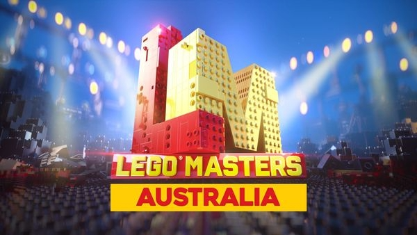 LEGO skyscraper models and the title “LEGO MASTERS AUSTRALIA” against a blue, light-filled background.
